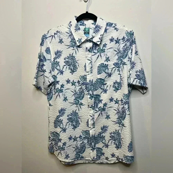 Pro Tour Coolplay White and Blue Floral Men’s Shirt - Picture 1 of 4